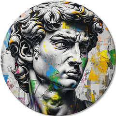 Pop art slika na platnu s motivom Antický pogled Davida u plavo-ružičastih nijansama, intenzivna atmosfera, vrijeme, pogodan za kancelarije | Okruglo slike s akrylom Antický pogled Davida – glavna