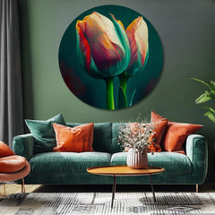 Pop art slika na platnu s motivom Manželský slub, tulipani, cvijeće, priroda u plavo-narandžastih nijansama, elegantna atmosfera, priroda i proljetna atmosfera – proizvod