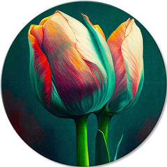 Pop art slika na platnu s motivom Manželský slub, tulipani, cvijeće, priroda u plavo-narandžastih nijansama, elegantna atmosfera, priroda i proljetna atmosfera – glavna