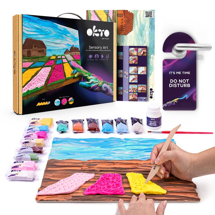 Moderan slika na platnu s motivom pejzaž, nebo u plavo-crnih nijansama, razigrana atmosfera, kreativnost i priroda | OKTO kreativna 3D set “CVJETNE GREDICE U HOLANDIJI” 30 x 40 cm – proizvod