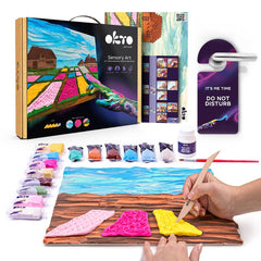 Moderan slika na platnu s motivom pejzaž, nebo u plavo-crnih nijansama, razigrana atmosfera, kreativnost i priroda | OKTO kreativna 3D set “CVJETNE GREDICE U HOLANDIJI” 30 x 40 cm – proizvod