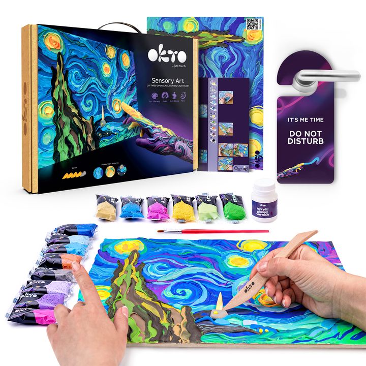 Moderan slika na platnu u plavo-zlatnih nijansama, sanjiva atmosfera, kreativnost | OKTO kreativna 3D set “Hviezdna nebo” 30 x 40 cm – proizvod