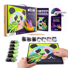 Moderan slika na platnu s motivom bambus u zeleno-ljubičastih nijansama, razigrana atmosfera, priroda i kreativnost | OKTO slikanje samotvrdnúcou hmotou 30 x 30 cm Panda – proizvod