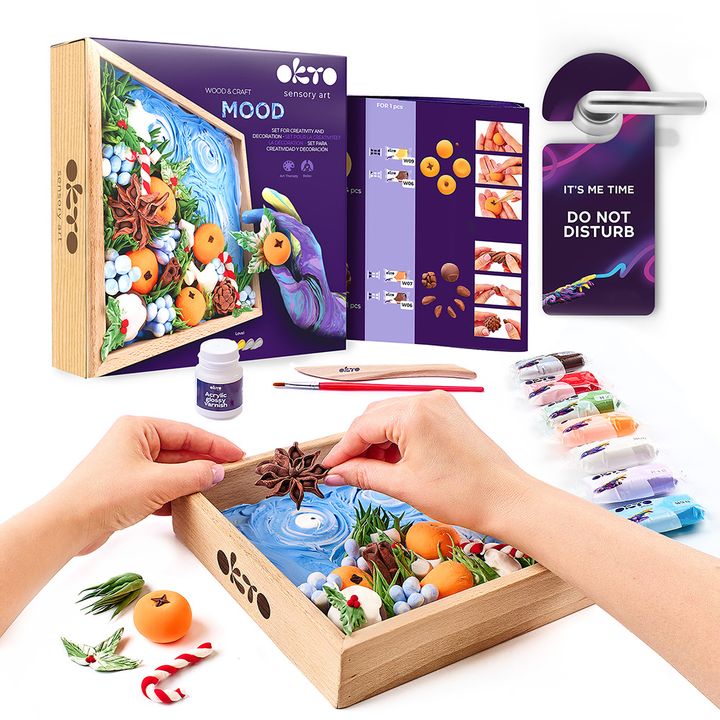 Moderan slika na platnu u ljubičasto-zelenih nijansama, svečana atmosfera, priroda | OKTO za modeliranje set v drvenom ramu 21 x 21 cm Radosť – proizvod