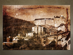 Vintage slika na platnu s motivom zamak, drveće u smeđih nijansama, nostalgična atmosfera, pogodan za kancelarije | Orava – glavna