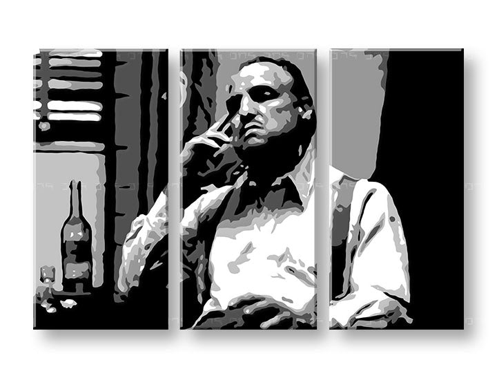 Pop art slika na platnu s motivom Marlon Brando, cigara, flaša, priroda u bijelo-sivih nijansama, dramatična atmosfera, filmski svijet i snaga i moć – proizvod