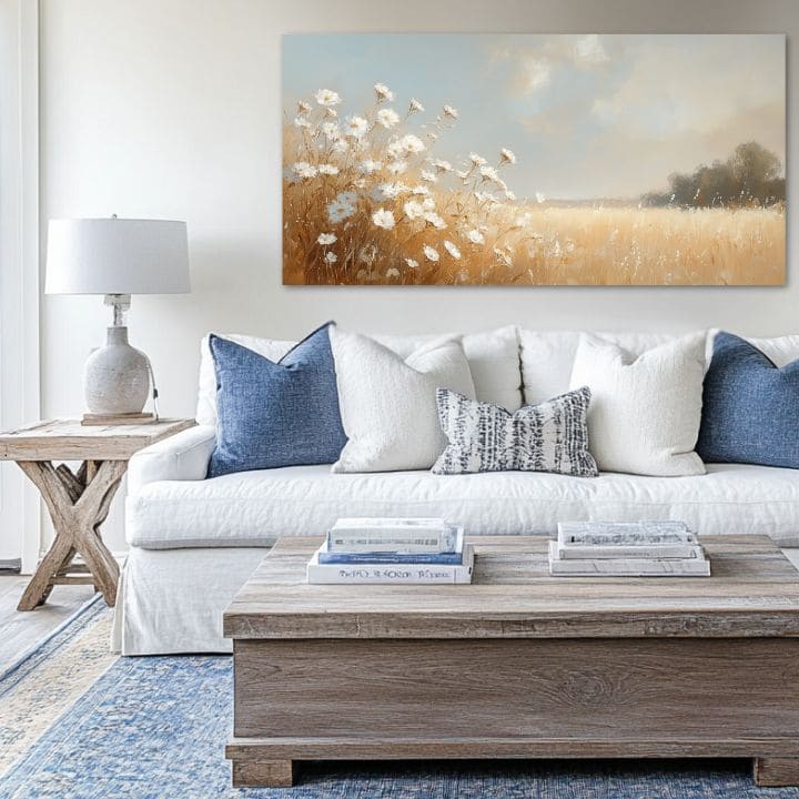 Moderan slika na platnu s motivom jemnosť letného rána, nebo u bijelo-žutih nijansama, mirna atmosfera, priroda i proljetna atmosfera | Slika jemnosť letného rána – proizvod