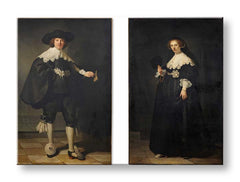 Vintage slika na platnu s motivom muškarac, žena, par, ljudi u bijelo-bežih nijansama | Slika na platnu Rembrandt - Portréty Martena Soolmansa i Oopjena Coppita – proizvod