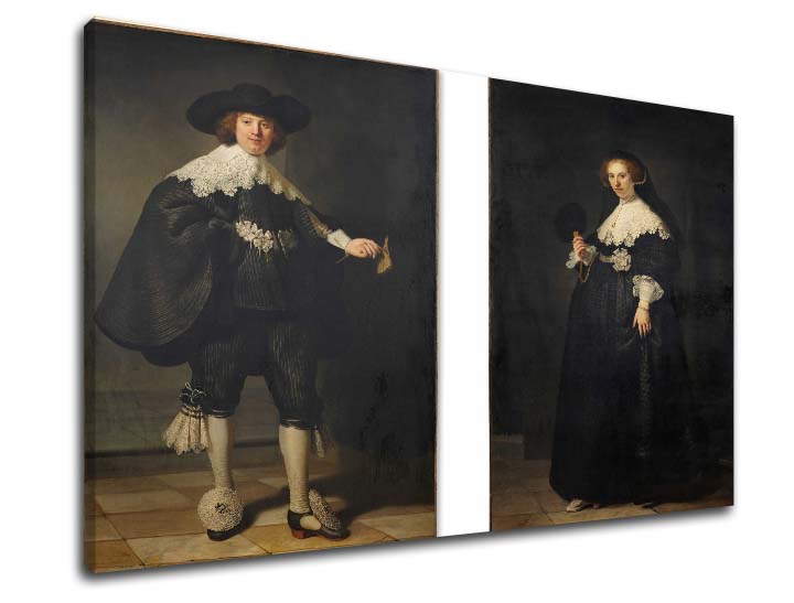 Vintage slika na platnu s motivom muškarac, žena, par, ljudi u bijelo-bežih nijansama | Slika na platnu Rembrandt - Portréty Martena Soolmansa i Oopjena Coppita – glavna