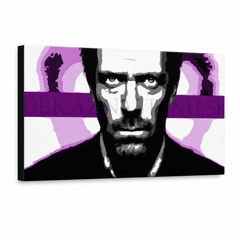 Ručno oslikana POP Art Art slika Dr. HOUSE 1 komad 1010 dh – 3D vizualizacija ručno oslikanog platna na bijeloj pozadini. Dominantne boje: crna, bijela, ljubičasta, roza, siva.
