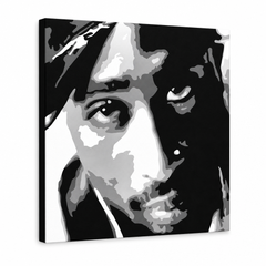 Ručno oslikana POP Art slika 2 PAC 1 komad 2pac – 3D vizualizacija ručno oslikanog platna na bijeloj pozadini. Dominantne boje: crna, bijela, siva.