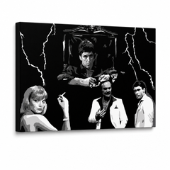 Ručno oslikana POP Art slika AL PACINO 1 komad al15 – 3D vizualizacija ručno oslikanog platna na bijeloj pozadini. Dominantne boje: crna, bijela, siva.