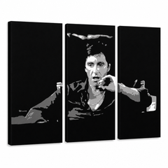 Ručno oslikana POP Art slika AL PACINO 3 dijela al16 – 3D vizualizacija ručno oslikanog platna na bijeloj pozadini. Dominantne boje: crna, siva, bijela.