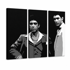 Ručno oslikana POP Art slika AL PACINO 3 dijela al31 – 3D vizualizacija ručno oslikanog platna na bijeloj pozadini. Dominantne boje: crna, bijela, siva.
