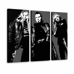 Ručno oslikana POP Art slika Apokaliptika u 3 dijela, apo – 3D vizualizacija ručno oslikanog platna na bijeloj pozadini. Dominantne boje: crna, bijela, siva.