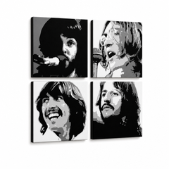 Ručno oslikana POP Art slika BEATLES 4 dijela bea4 – 3D vizualizacija ručno oslikanog platna na bijeloj pozadini. Dominantne boje: crna, bijela, siva.