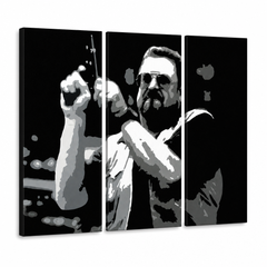 Ručno oslikana POP Art slika Big Lebowski 3 dijela bl – 3D vizualizacija ručno oslikanog platna na bijeloj pozadini. Dominantne boje: crna, bijela, siva.