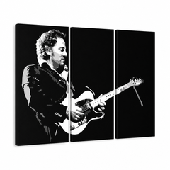 Ručno oslikana POP Art slika Bruce Springsteen 3 dijela bs – 3D vizualizacija ručno oslikanog platna na bijeloj pozadini. Dominantne boje: crna, bijela, siva.