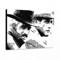 Ručno oslikana POP Art slika Butch Cassidy 1 komad bc – 3D vizualizacija ručno oslikanog platna na bijeloj pozadini. Dominantne boje: crna, bijela, siva.