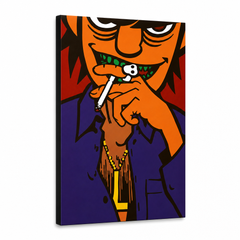 Ručno oslikana POP Art slika Gorillaz 1 komad gor – 3D vizualizacija ručno oslikanog platna na bijeloj pozadini. Dominantne boje: narandžasta, crna, ljubičasta, crvena, žuta.