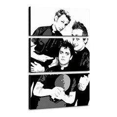 Ručno oslikana POP Art slika Green Day 3 piece gd – 3D vizualizacija ručno oslikanog platna na bijeloj pozadini. Dominantne boje: crna, bijela, siva.