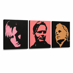 Ručno oslikana POP Art slika Herbert Grônemeyer 3 dijela hg – 3D vizualizacija ručno oslikanog platna na bijeloj pozadini. Dominantne boje: crna, roza, narandžasta.