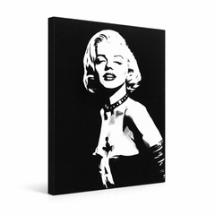 Ručno oslikana POP Art slika Marilyn MONROE 1 komad mon5 – 3D vizualizacija ručno oslikanog platna na bijeloj pozadini. Dominantne boje: crna, bijela, siva.