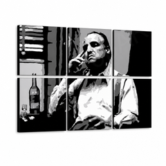 Ručno oslikana POP Art slika MARLON BRANDO 6-dijelna mb9 – 3D vizualizacija ručno oslikanog platna na bijeloj pozadini. Dominantne boje: crna, bijela, siva.
