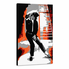 Ručno oslikana POP Art slika Michael Jackson 1 komad mj4 – 3D vizualizacija ručno oslikanog platna na bijeloj pozadini. Dominantne boje: crna, crvena, narandžasta, bijela, siva.
