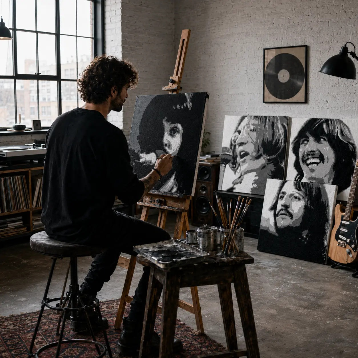 Ručno oslikana POP Art slika Plava žena, 6 dijelova, crno-bijela – Papilora atelje – ručno oslikavanje POP Art platna. Dominantne boje: plava, siva, bijela.