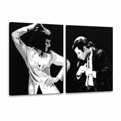 Ručno oslikana POP Art slika Pulp Fiction 2 komada pulp3 – 3D vizualizacija ručno oslikanog platna na bijeloj pozadini. Dominantne boje: crna, bijela, siva.