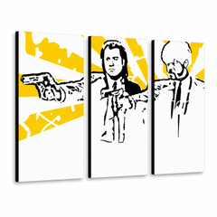 Ručno oslikana POP Art slika Pulp Fiction 3 komada pulp2 – 3D vizualizacija ručno oslikanog platna na bijeloj pozadini. Dominantne boje: žuta, crna, bijela.