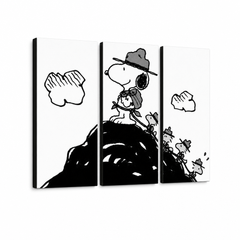 Ručno oslikana POP Art slika SNOOPY od 3 dijela snoopy2 – 3D vizualizacija ručno oslikanog platna na bijeloj pozadini. Dominantne boje: crna, bijela.