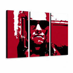 Ručno oslikana POP Art slika Terminator 3 dijela ter2 – 3D vizualizacija ručno oslikanog platna na bijeloj pozadini. Dominantne boje: crvena, crna, siva.