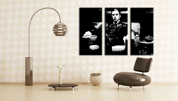 Ručno slikan slika na platnu s motivom GODFATHER, šolja kafe u crno-bijelih nijansama, snaga i moć i filmski svijet | Ručno slikan POP Art slika GODFATHER – glavna