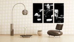 Ručno slikan slika na platnu s motivom GODFATHER, šolja kafe u crno-bijelih nijansama, snaga i moć i filmski svijet | Ručno slikan POP Art slika GODFATHER – glavna