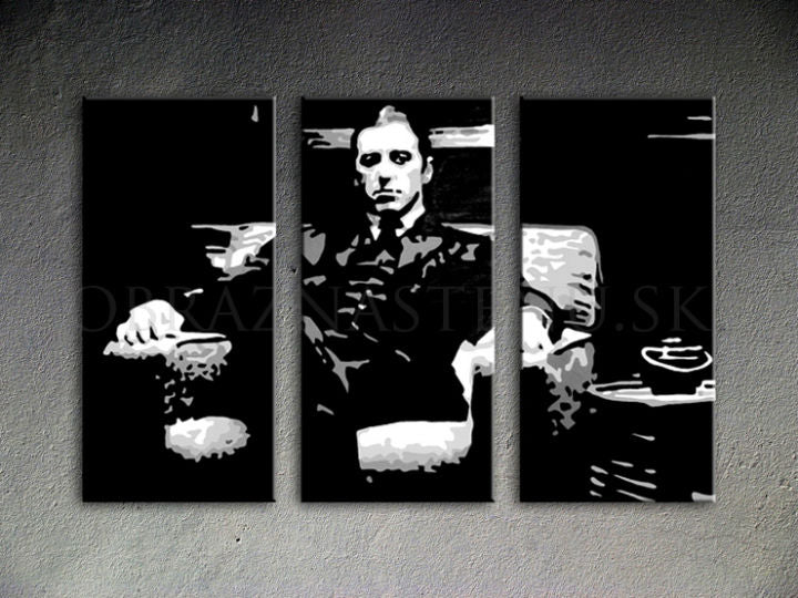 Ručno slikan slika na platnu s motivom GODFATHER, šolja kafe u crno-bijelih nijansama, snaga i moć i filmski svijet | Ručno slikan POP Art slika GODFATHER – proizvod