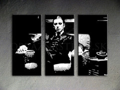 Ručno slikan slika na platnu s motivom GODFATHER, šolja kafe u crno-bijelih nijansama, snaga i moć i filmski svijet | Ručno slikan POP Art slika GODFATHER – proizvod