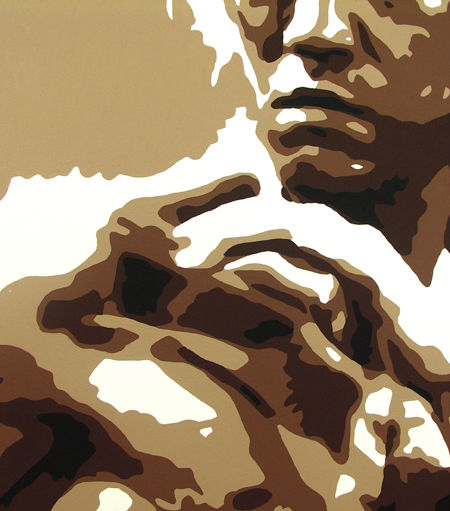Ručno slikan slika na platnu s motivom AL Bruce Lee u smeđe-bijelih nijansama, intenzivna atmosfera, snaga i ikonografija | Ručno slikan POP Art slika AL Bruce Lee – proizvod, pogled 3