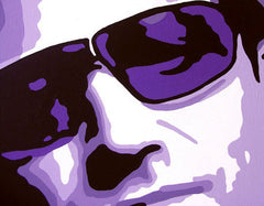 Ručno slikan slika na platnu s motivom Bono-U2 u ljubičasto-crnih nijansama, tajna i gradski život | Ručno slikan POP Art slika Bono-U2 – proizvod, pogled 2