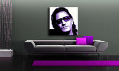 Ručno slikan slika na platnu s motivom Bono-U2 u ljubičasto-crnih nijansama, tajna i gradski život | Ručno slikan POP Art slika Bono-U2 – glavna