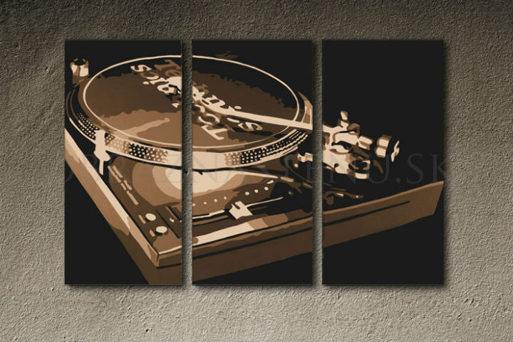 Ručno slikan slika na platnu s motivom DJ u smeđe-kremih nijansama | Ručno slikan POP Art slika DJ, zidna dekoracija – proizvod