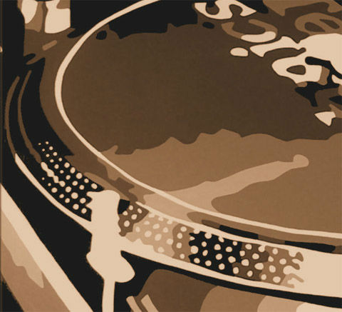 Ručno slikan slika na platnu s motivom DJ u smeđih nijansama, nostalgična atmosfera, muzička istorija | Ručno slikan POP Art slika DJ – proizvod, pogled 2