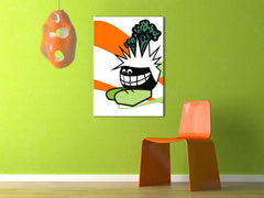 Ručno slikan slika na platnu s motivom Funny u bijelo-zelenih nijansama okačena u enterijeru dnevnog boravka, razigrana atmosfera | Ručno slikan POP Art slika Funny – enterijer