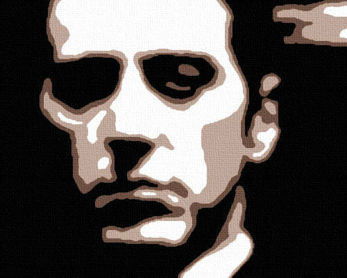 Ručno slikan slika na platnu s motivom GODFATHER u crno-bijelih nijansama, dramatična atmosfera, minimalizam | Ručno slikan POP Art slika GODFATHER – proizvod, pogled 2