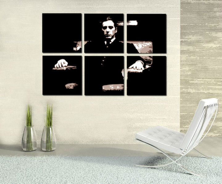 Ručno slikan slika na platnu s motivom GODFATHER u crno-bijelih nijansama, dramatična atmosfera, minimalizam | Ručno slikan POP Art slika GODFATHER – glavna