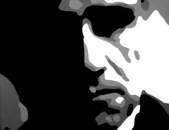 Ručno slikan slika na platnu s motivom GODFATHER u crno-bijelih nijansama, dramatična atmosfera, minimalizam | Ručno slikan POP Art slika GODFATHER – proizvod, pogled 2 [YOBPPGOD2-120X80-24H]