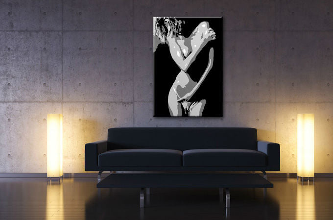 Ručno slikan POP Art slika Nude Woman - slika na platnu okačena u enterijeru modernog dnevnog boravka, elegantna zidna dekoracija, kvalitetan štampa na platnu