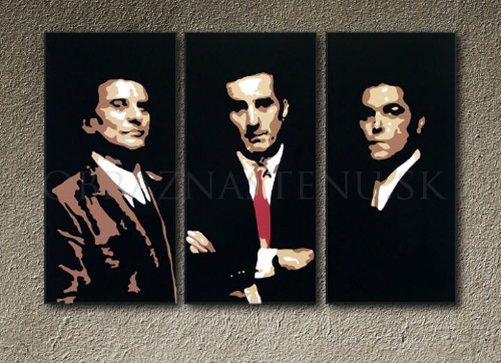 Ručno slikan slika na platnu s motivom Goodfellas u crno-bijelih nijansama, snaga i moć i filmski svijet | Ručno slikan POP Art slika Goodfellas – proizvod