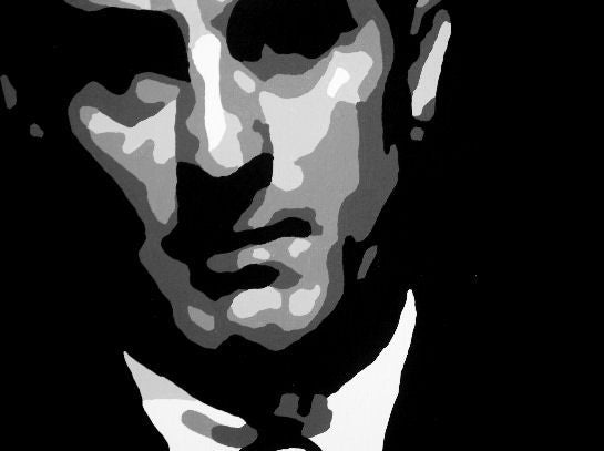 Ručno slikan slika na platnu s motivom Goodfellas, muškarac u odijelu u crno-bijelih nijansama, dramatična atmosfera, tajna | Ručno slikan POP Art slika Goodfellas – proizvod, pogled 2